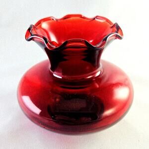 Vintage 1950s Anchor Hocking Royal Ruby Red Cranberry Ruffled Edge Small Vase